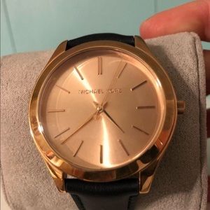 Michael Kors Rose Gold/Blue leather band watch